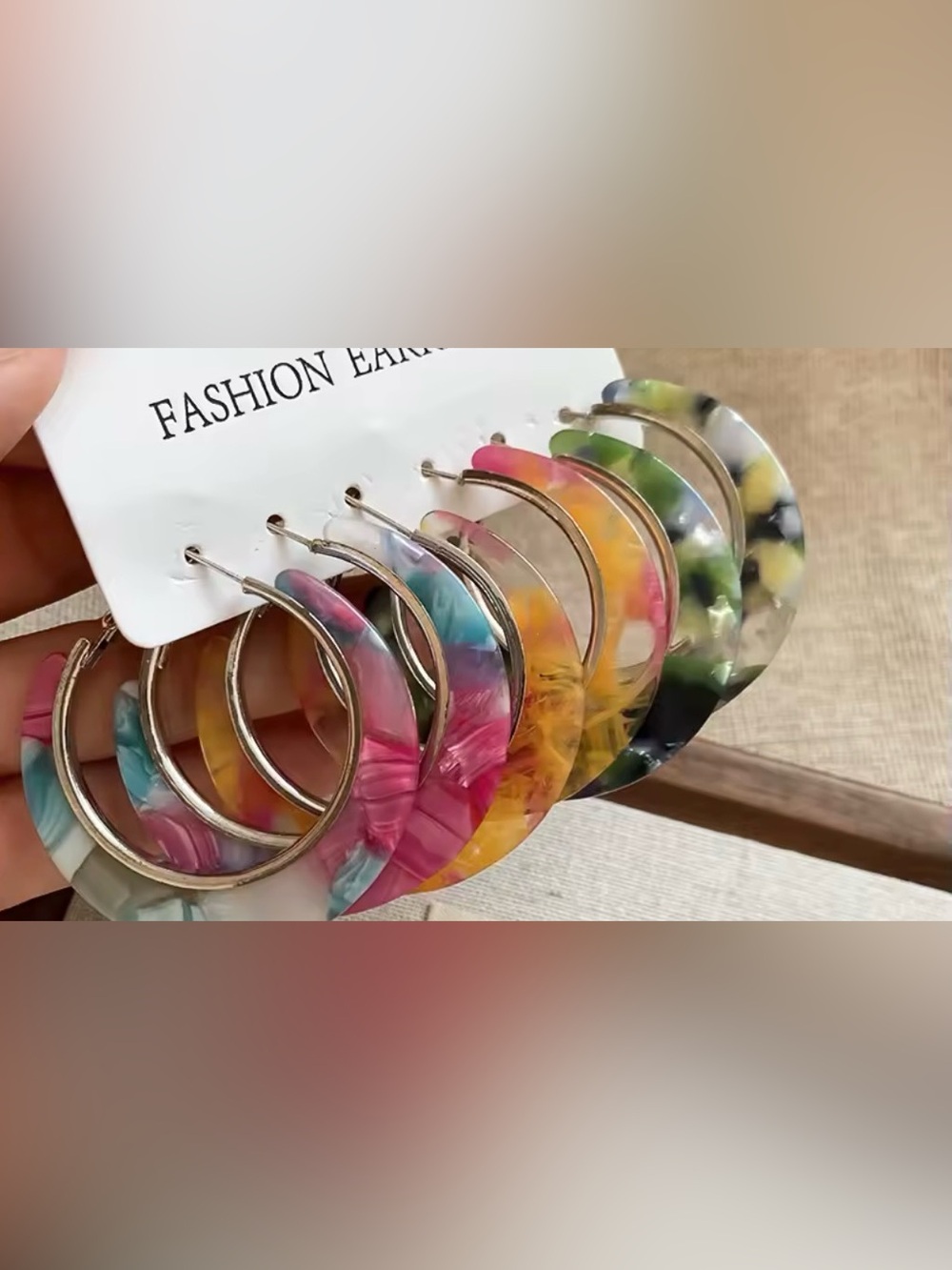 Multicolor‎ Acrylic Hoop Earrings - 1 Pair, choose color